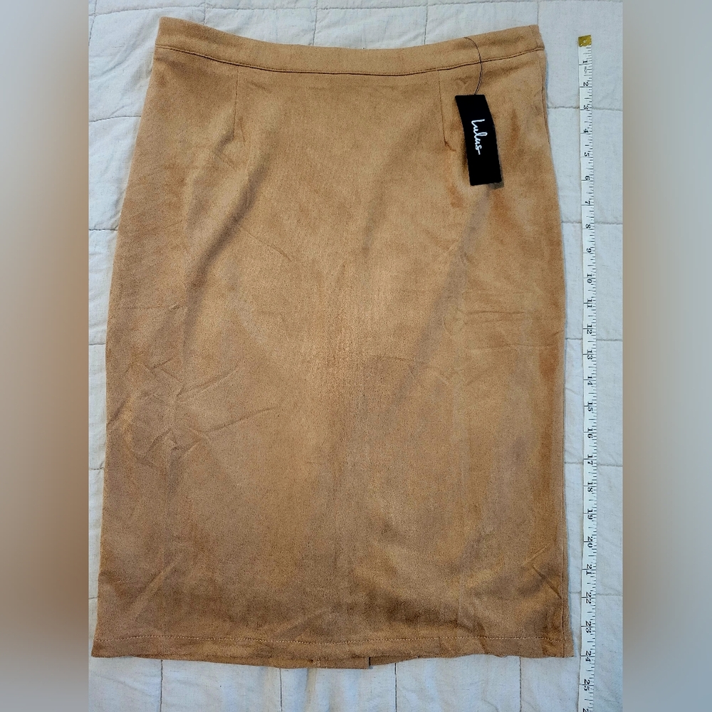 Lulu's faux suede camel skirt.